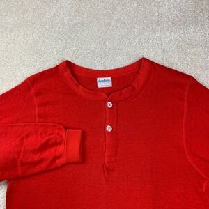 Vintage Duofold Henley Shirt Mens M Red Two Layer Fabric Long Sleeve 419